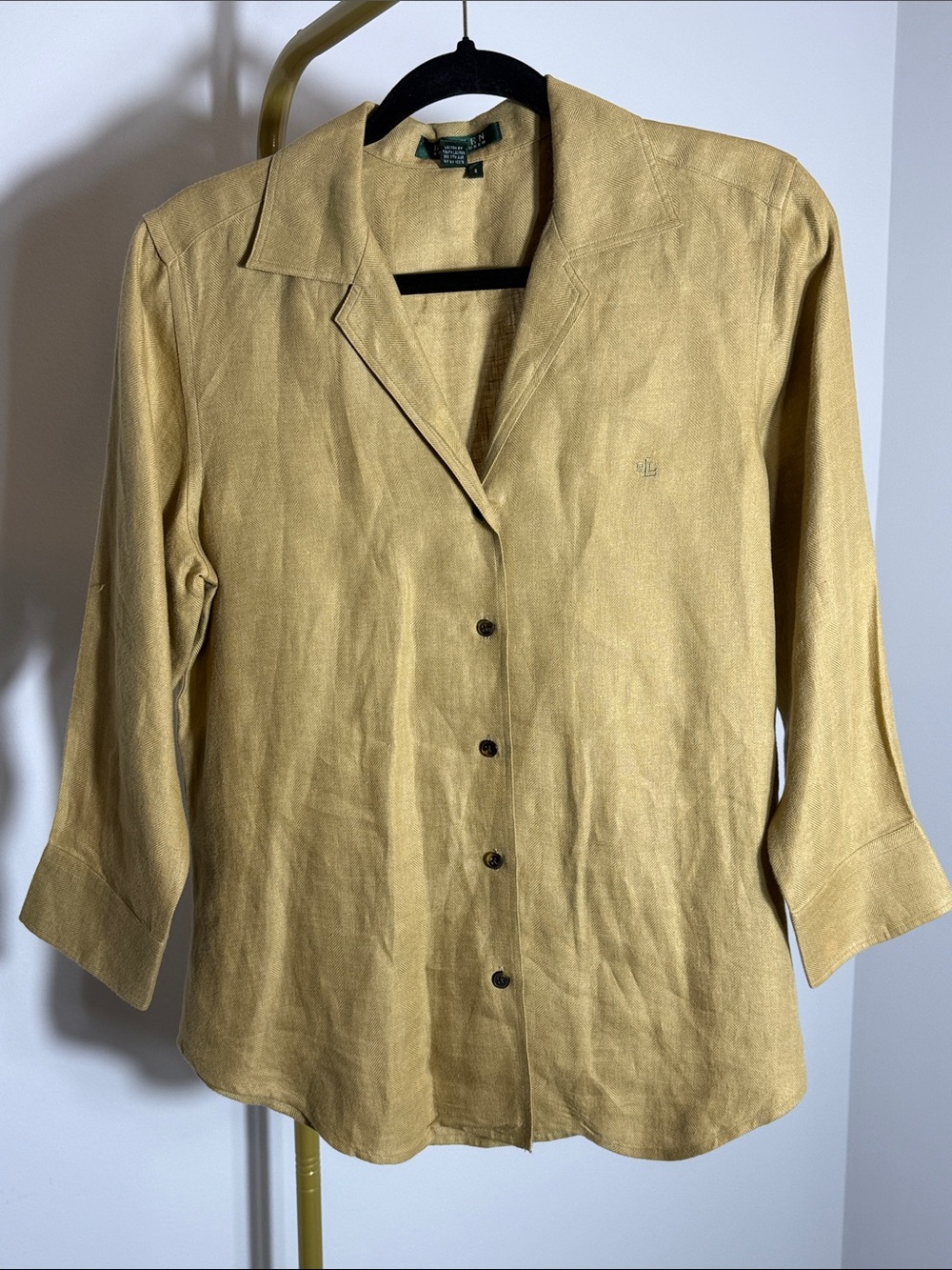 Lauren Ralph Lauren 100% Linen Button Down Shirt Jacket Small Tan Beige